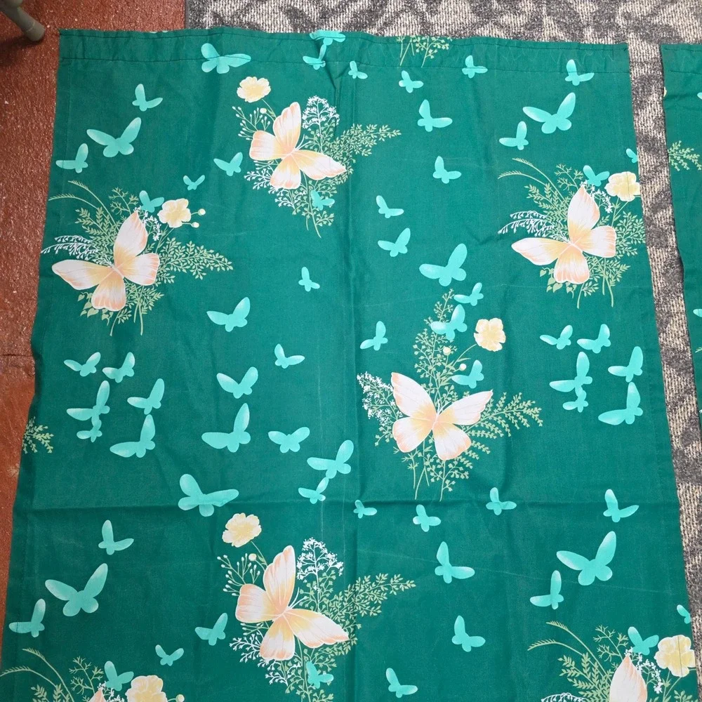 Vintage Hygiene Industries Green Butterfly Floral Curtain Set 2 Panels 33x54